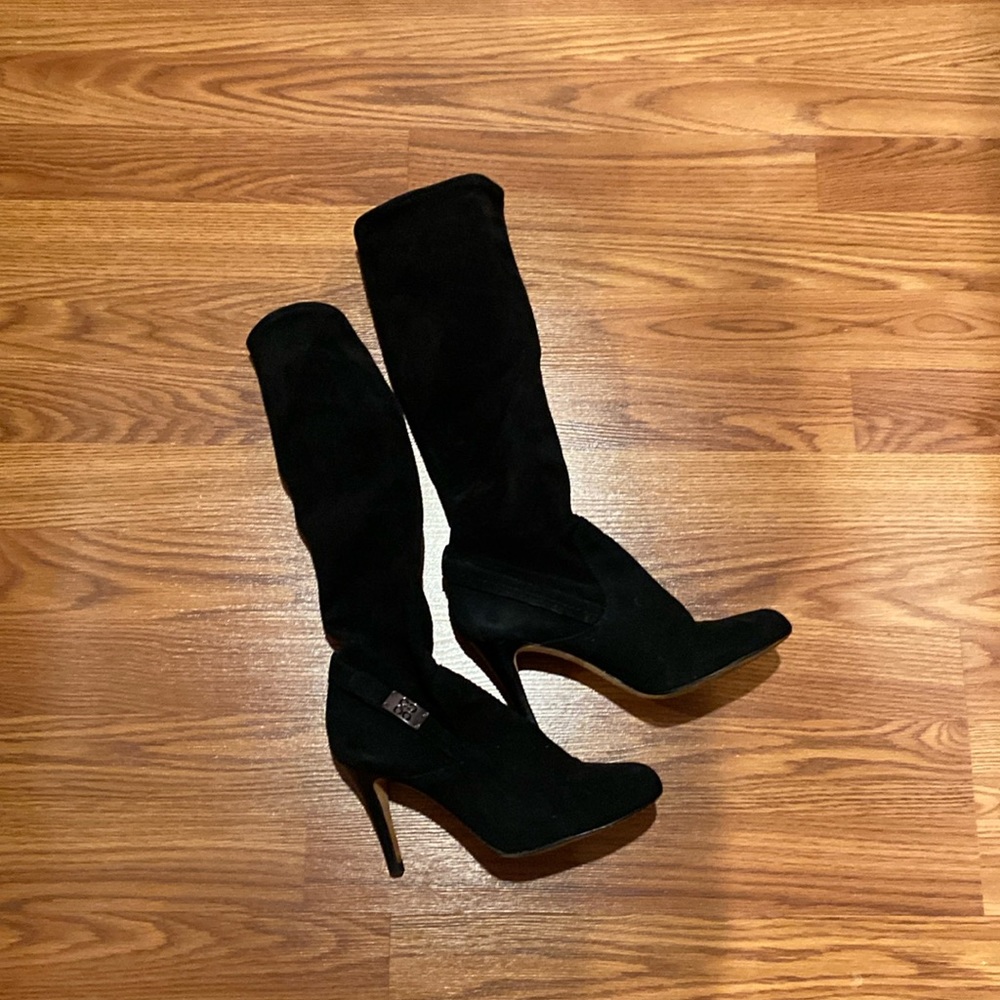 COACH black suede high boots pull on s.6